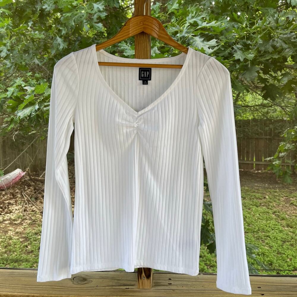 Gap Women's Long Sleeve Cinched Top Fresh White Size S. NEW!